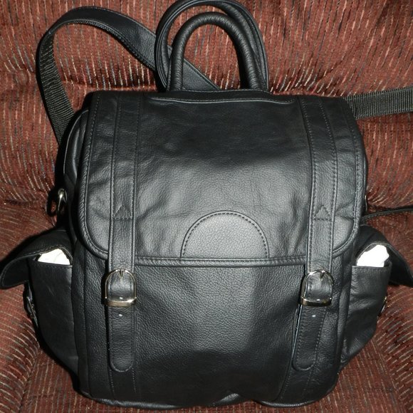 🆕Ameri Leather 3- Way Leather Backpack/Shoulder/Hand Bag Black NWT! - Picture 4 of 15